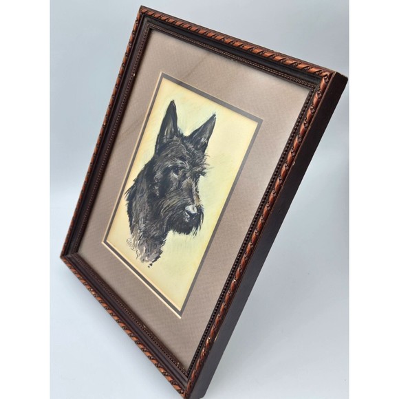 VTG Ole Larsen Signed Print Scottie Terrier Dog Framed Realistic Portrait 11X9" - Picture 4 of 12